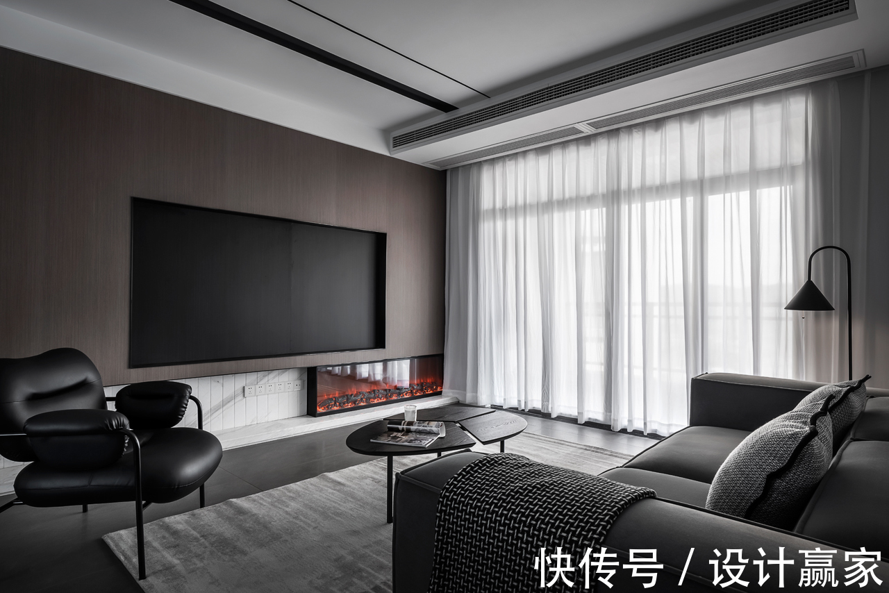 客餐厅|132㎡现代黑白灰,素雅极简的美学空间,冷暖色搭配恰到好处