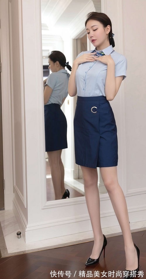 知性 干净利落的职场女性穿搭,短袖衬衫搭配半身裙,知性优雅有女人味