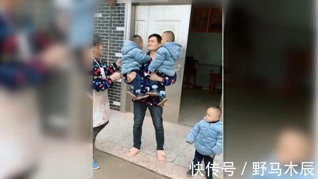 三胞胎|三胞胎争着要爸爸抱,不要奶奶抱还和奶奶吵架,宝爸表示很无奈