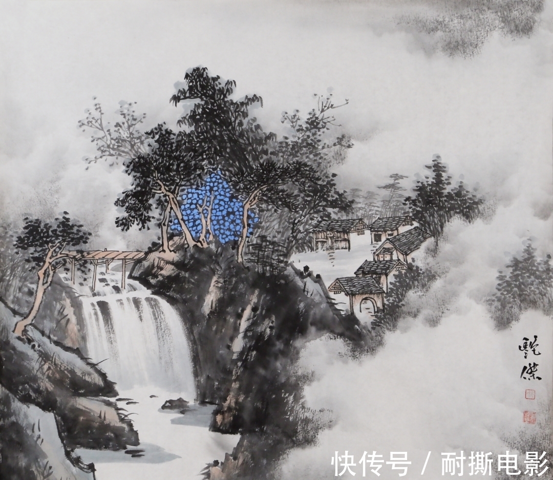 山水画$她的笔墨极具气势,写出山水新皴法