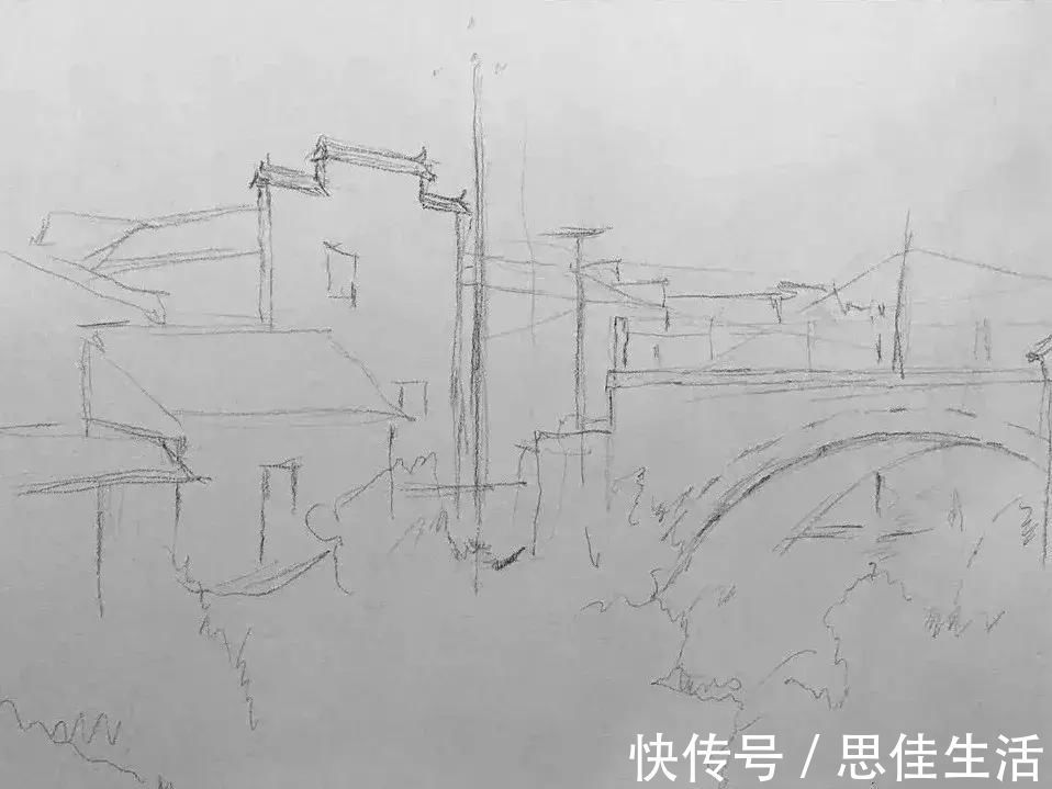 素描#风景素描这样画,既容易上手又有画面效果