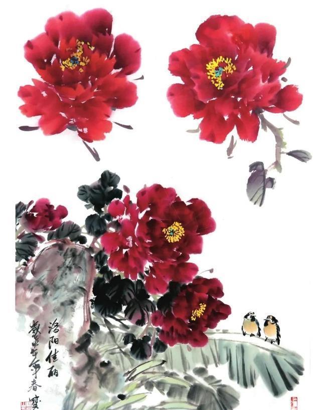  形态|紫、红牡丹花头写意画法与形态参考