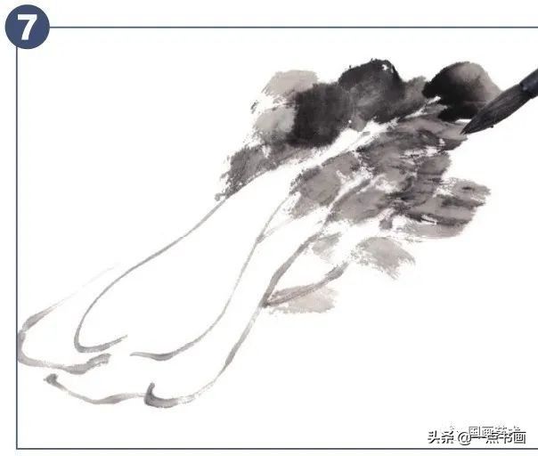 一步一步学画水墨大白菜