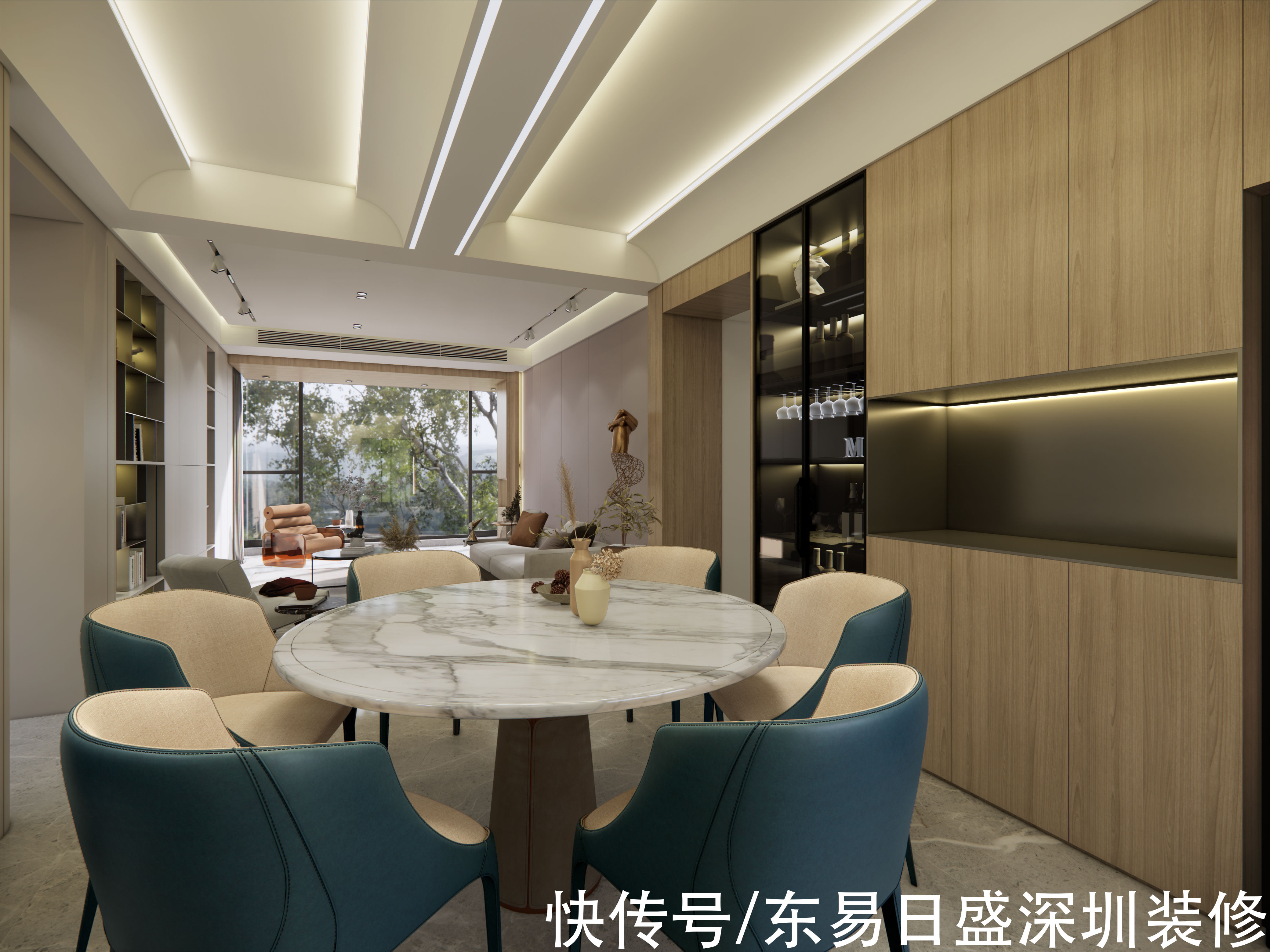 装修|深圳装修：110㎡自建房现代风，客厅整面书柜，电视藏于移门后