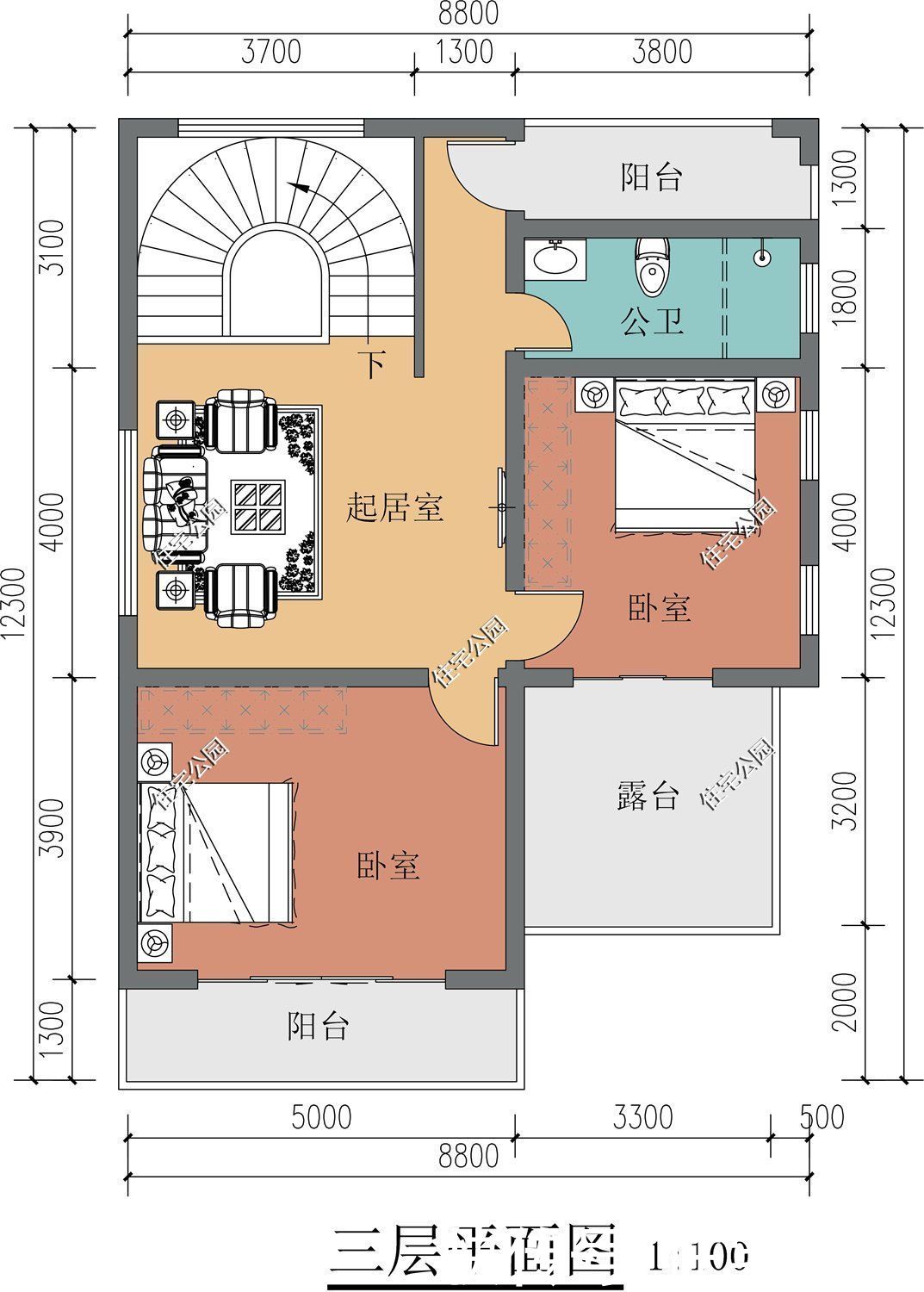 洁污|面宽8米占地百平，小户型这样设计，旋转楼梯、舒适套卧全齐了