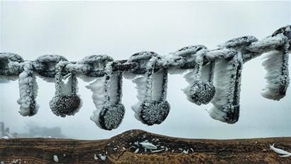 巨峰迎来冬日奇观“羽毛雪”