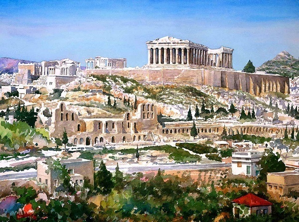 麦迪逊$希腊艺术家Pantelis Zografos,用水彩笔描绘希腊爱琴海美丽海岸风光