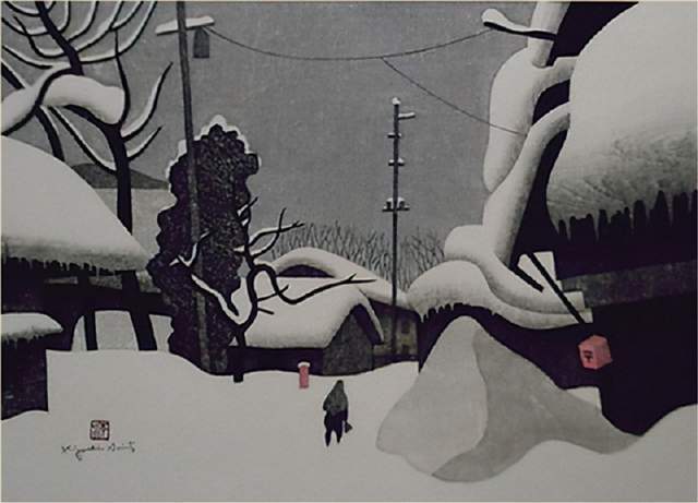 版画!日本近代版画大师斋藤清冬日雪景系列版画作品