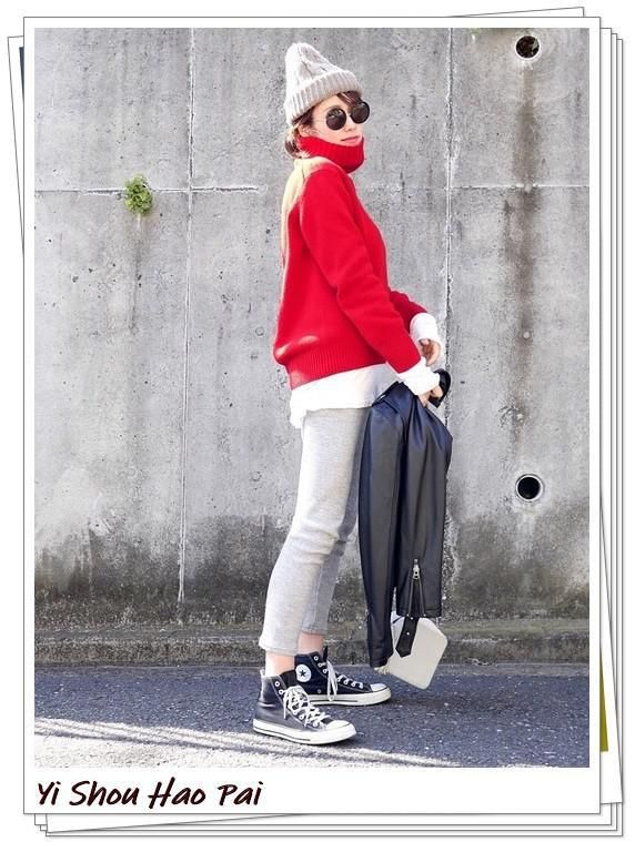 春节要带一点红！红色高领针织衫的20种搭配分享