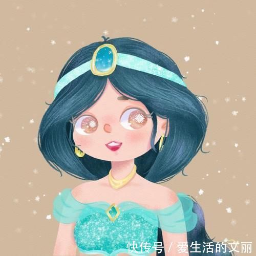 仙度瑞拉$插画风的迪士尼公主，艾莎女王眼里有雪花，花木兰眼里是什么？