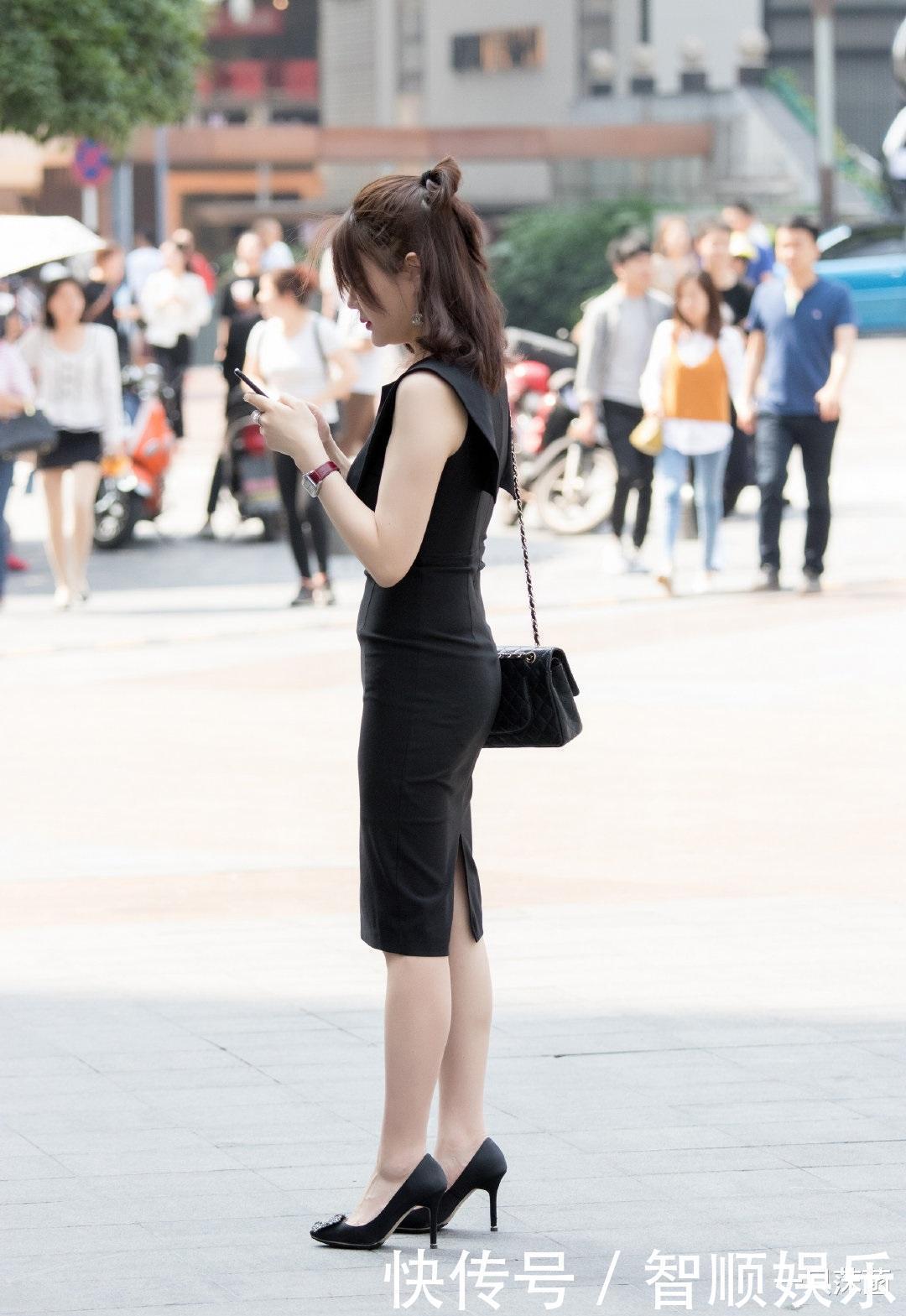 30岁贵妇罕见V领,修身裙踩高跟鞋太惊艳,感觉难遇对手