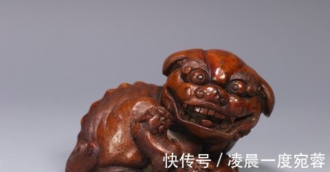 竹雕$清代,竹雕太狮少狮摆件