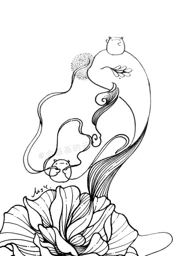 花瓣#用两支中性笔,画一幅线描画,过程简单易上手