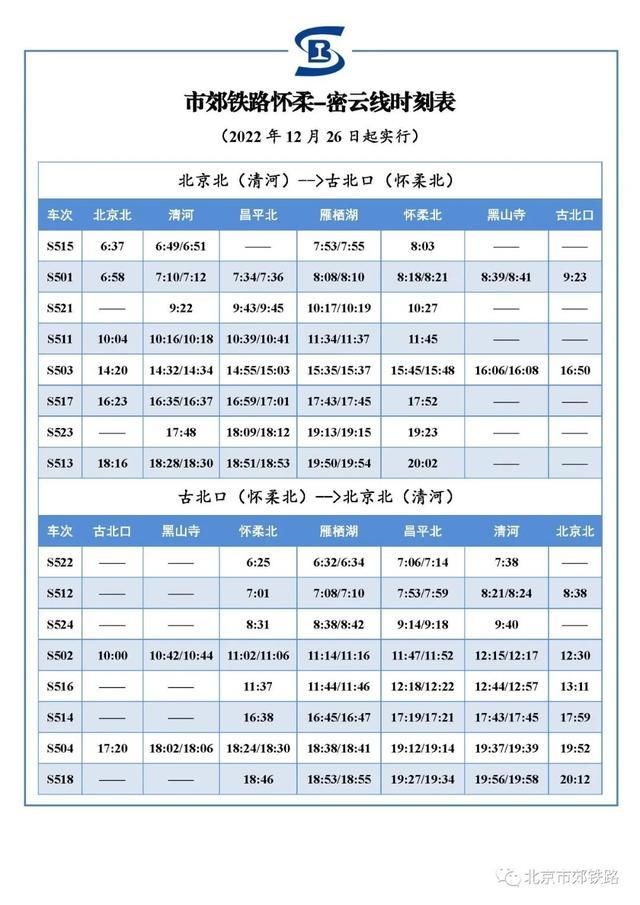 3月25日至4月10日 北京怀柔-密云线临时调增铁路客票预售量