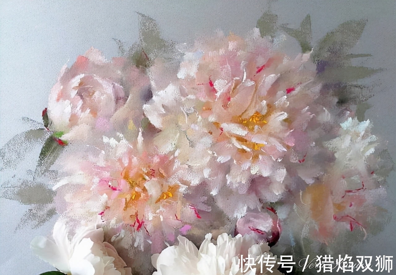 粉画#他可以赋予花卉作品不同的质感,那种柔和自美,赏心悦目!