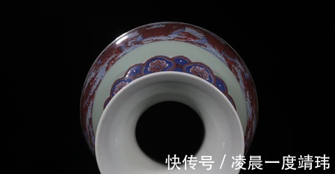 青花@清中期,粉青釉青花釉里红双象耳赏瓶