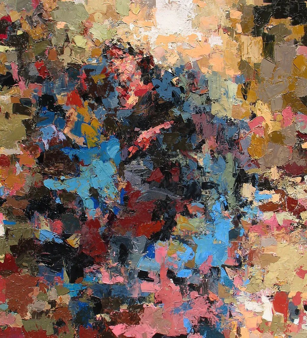 纹理!他将杂碎的色块,厚重的纹理,融于画中的人物