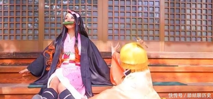 蓝湛|小学生也玩cos?祢豆子神还原,蓝湛和雪女可爱到爆了!