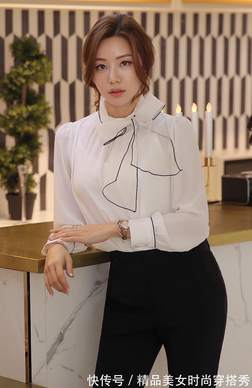 高跟鞋 白衬衫搭配黑色西裤,韩式温柔知性穿搭