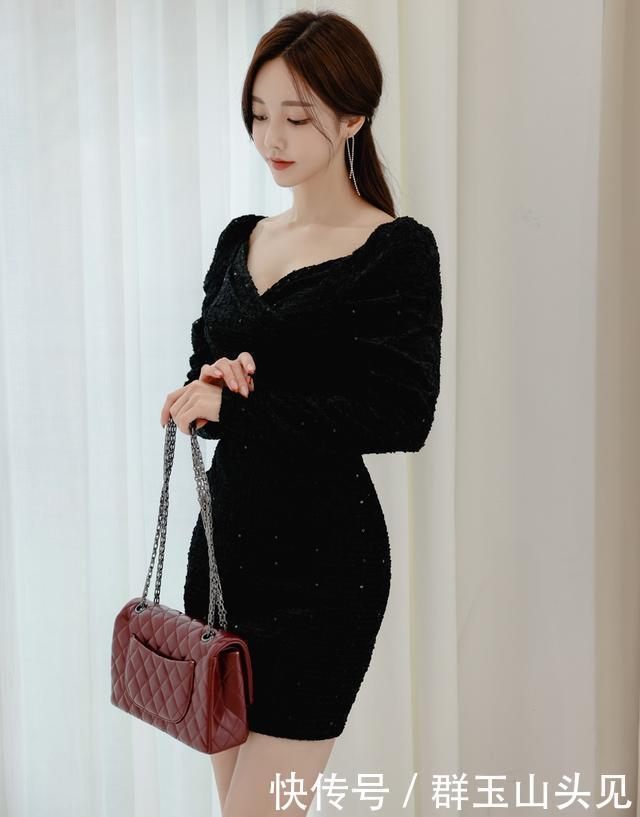 肩包|墨染毛呢绒面一字肩包臀裙,冬天里的一股暖流