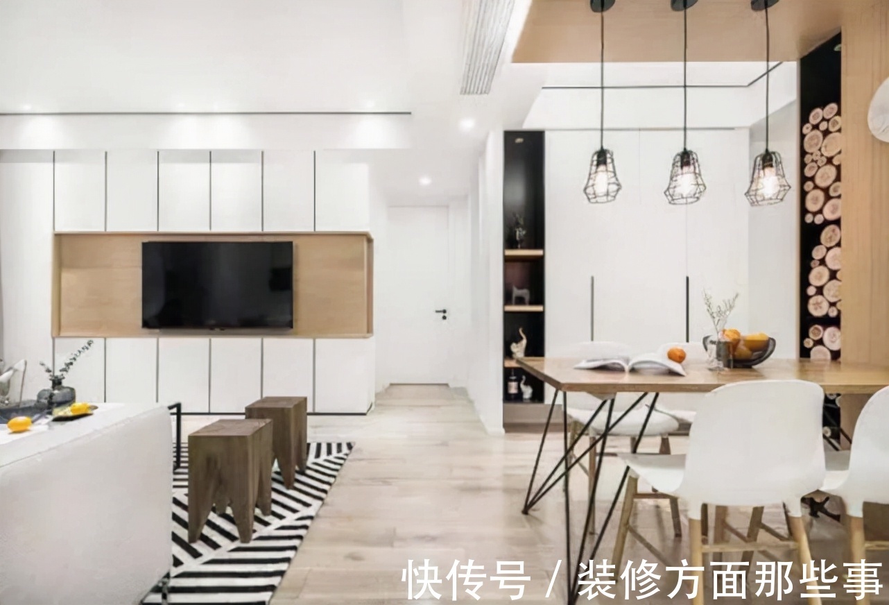 书房|92平现代风二居室,餐桌顶部居然设计了柜子的延伸效果