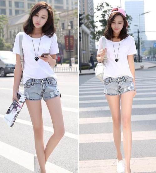 夏天|美女穿搭:搭配流行的中腰牛仔短裤设计,包裹精致臀部