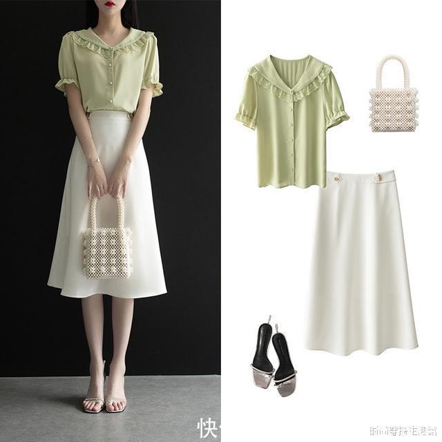 衬衫|被一位博主穿搭圈粉了，试试这衬衫+半裙，轻松优雅又减龄