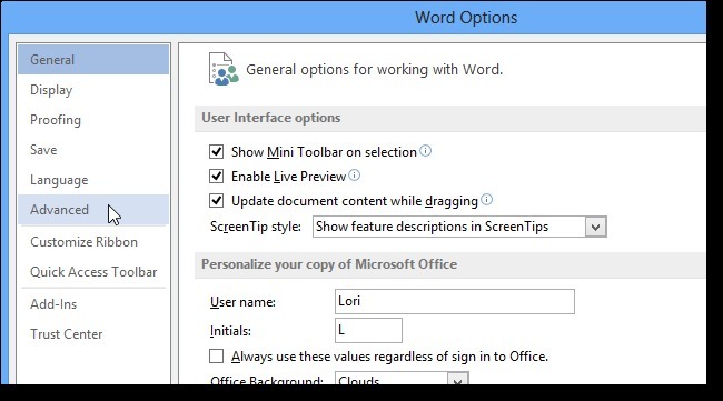 如何更改Microsoft Word 2013中的规则度量单元