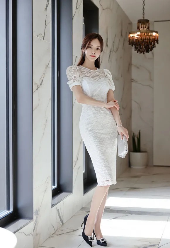 孙允珠|美图欣赏:孙允珠,温柔纱梦刺绣浮雕清秀雪纺裙