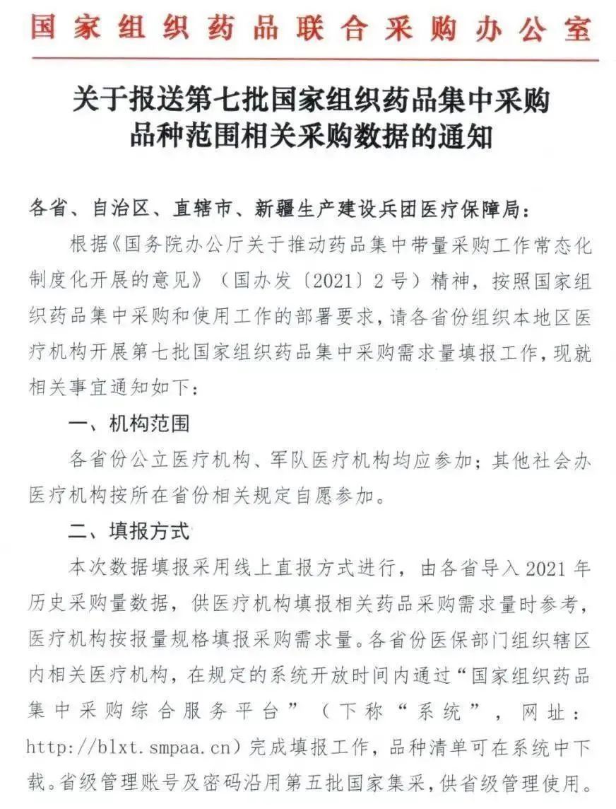 昂丹司琼|第七批国家集采开始报量，或纳入208个药品（含目录）