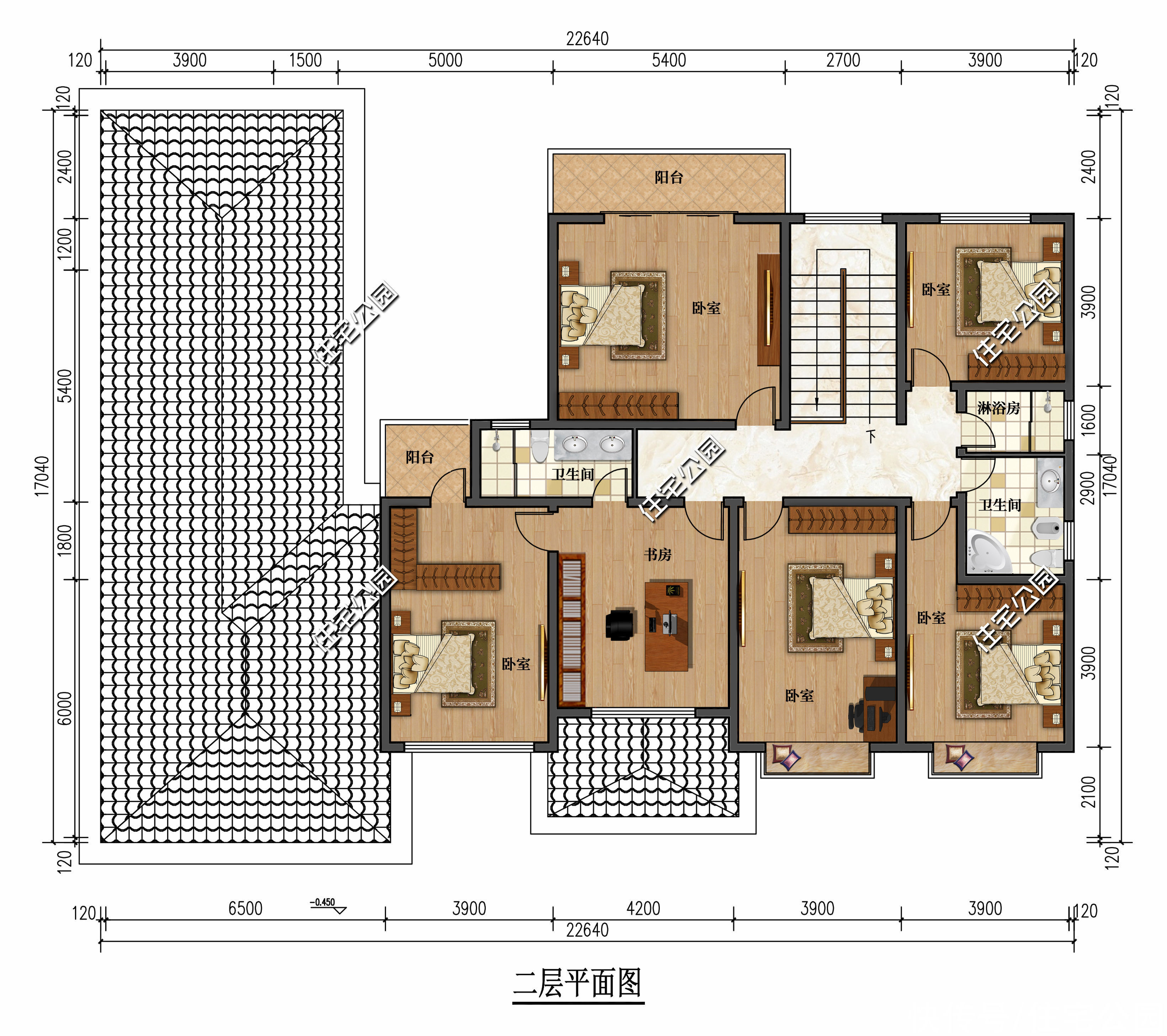 别墅|23×17米二层别墅，功能全面+动静分区+个性化飘窗，舒适度拉满