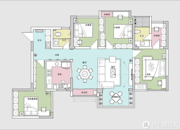 中式风格|横厅户型真的很舒服，看它的客厅就知道了，采光效果很好，有格调