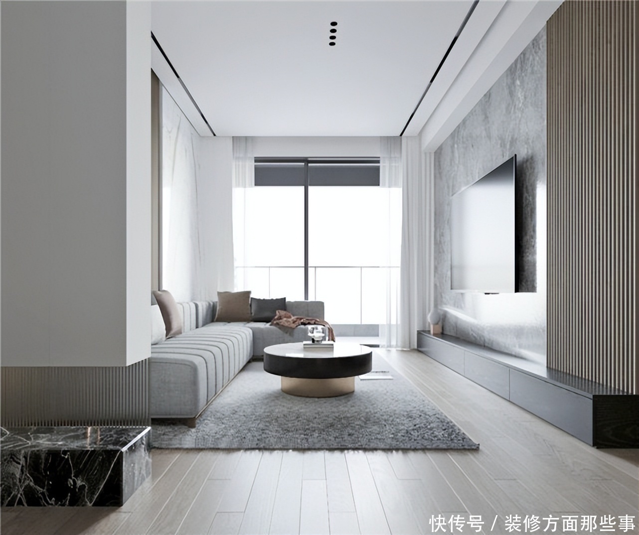 装修|87平简约风二居室,深灰色的木纹肌里诉说着年轮和岁月