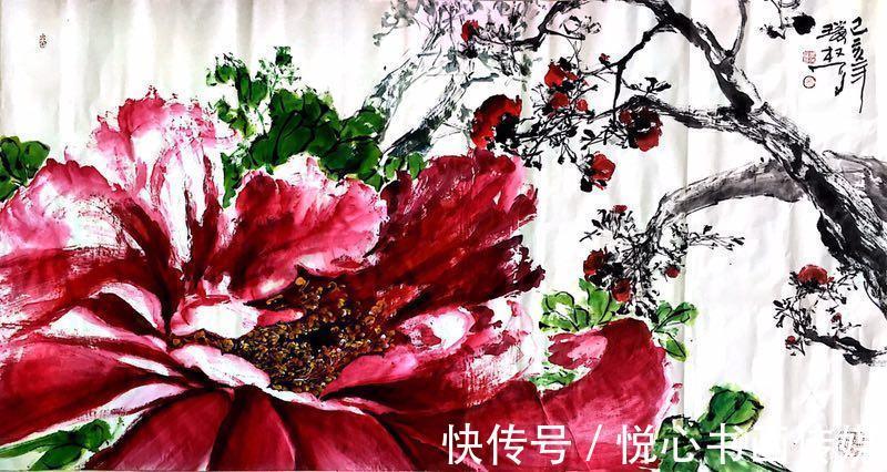 牡丹#画面溢花香，沁心扉，当代著名画家肖瑞权国画牡丹作品欣赏