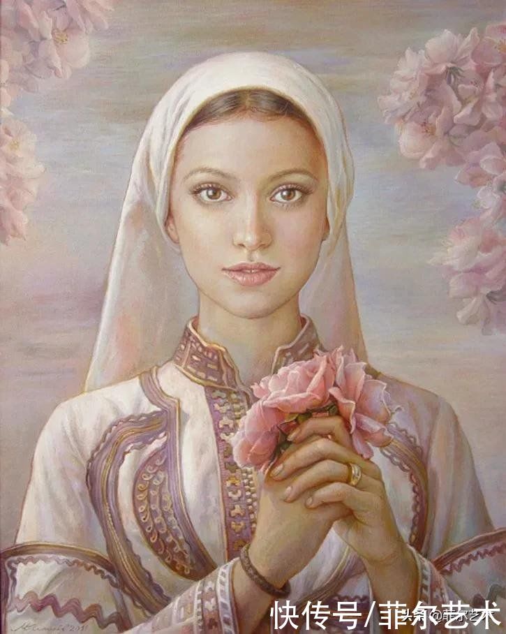 国立|女画家玛丽亚·伊利耶娃画笔下的美丽多彩的女性肖像和精美的花朵