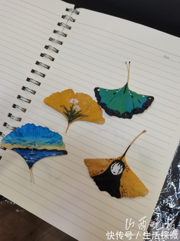 蝴蝶@画星空、画动物、画红墙……山西大学学生将银杏叶玩出新花样