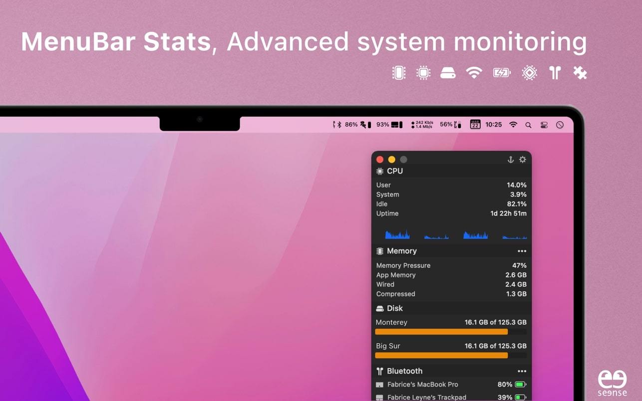 MenuBar Stats For Mac v3.9 菜单栏显示系统信息工具