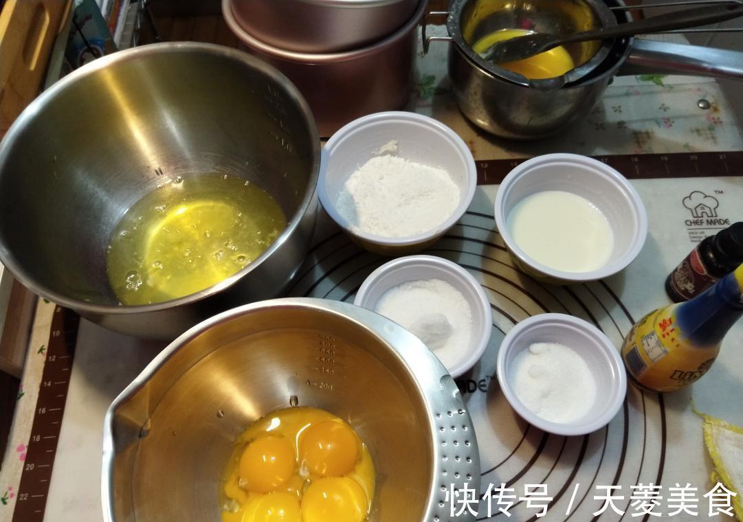 香草精|1碗面粉，4个鸡蛋，教你做黄油版的戚风蛋糕，松软好吃
