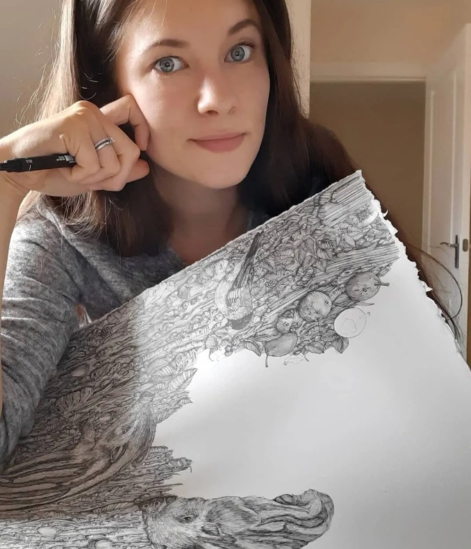 针管笔$全球最抠女画家,用针管笔惊艳世界,这细节和线条让人惊叹不已!