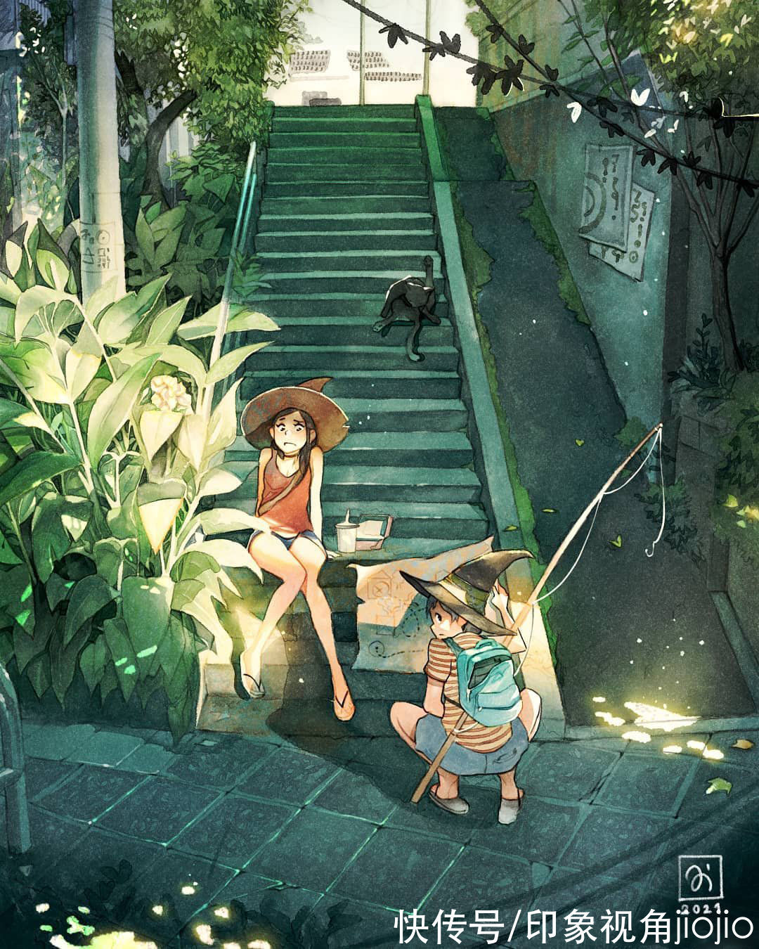 日常插画#复古风的女巫日常插画作品,猫咪灵魂陪伴设定太有爱了