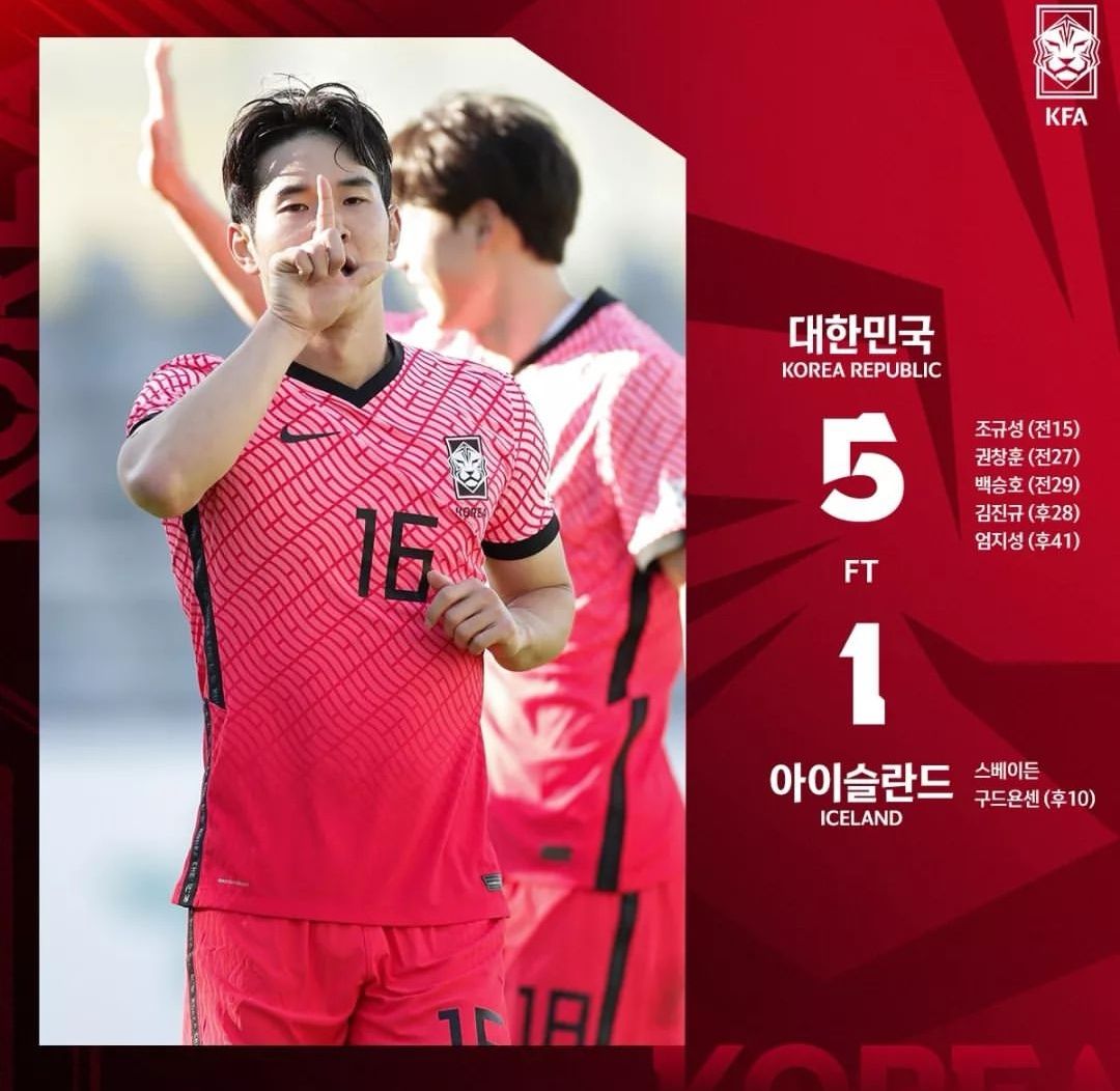 黄喜灿|韩国队5-1狂胜昔日欧洲杯8强！进球队员分别23岁、27、24岁、19岁