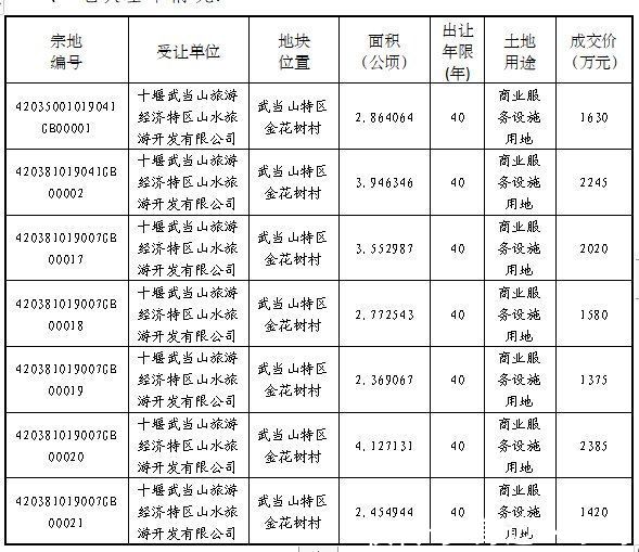 自然资源|武当山旅游经济特区自然资源和规划局国有土地使用权招拍挂出让成交公示