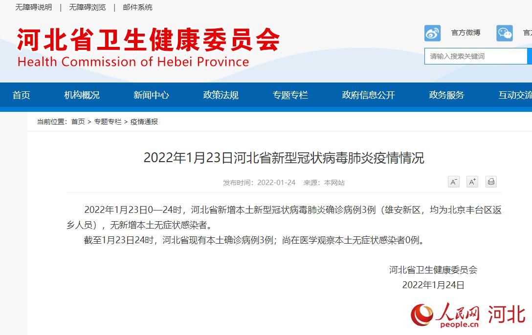 人民网|1月23日河北新增本土新型冠状病毒肺炎确诊病例3例 无新增无症状感染者