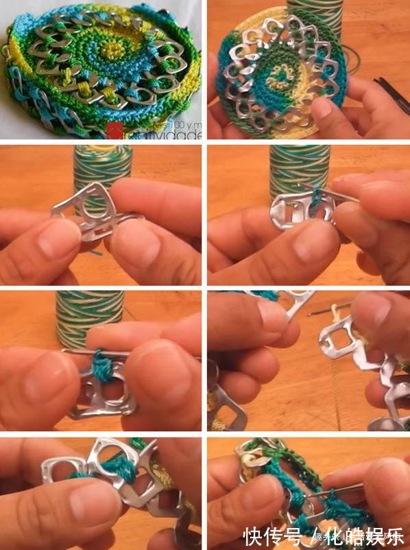 在易拉罐拉环上编织,钩成的包包耐看耐用!DIY变废为宝附教程
