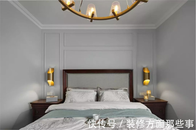 屏风|159平美式风四居室,沙发墙的居然是灰蓝色木质屏风