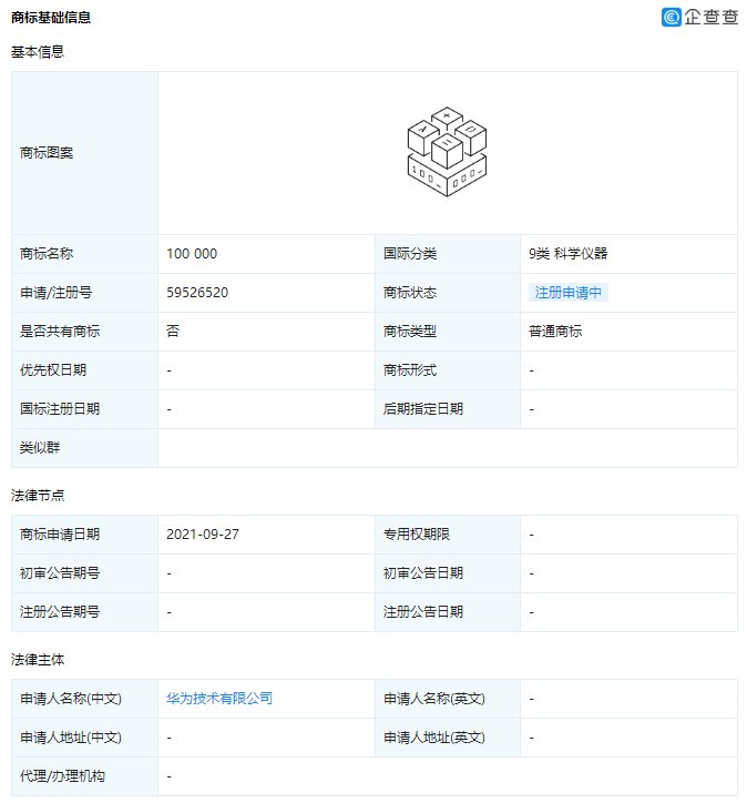 注册|华为申请注册 100 000 图形商标