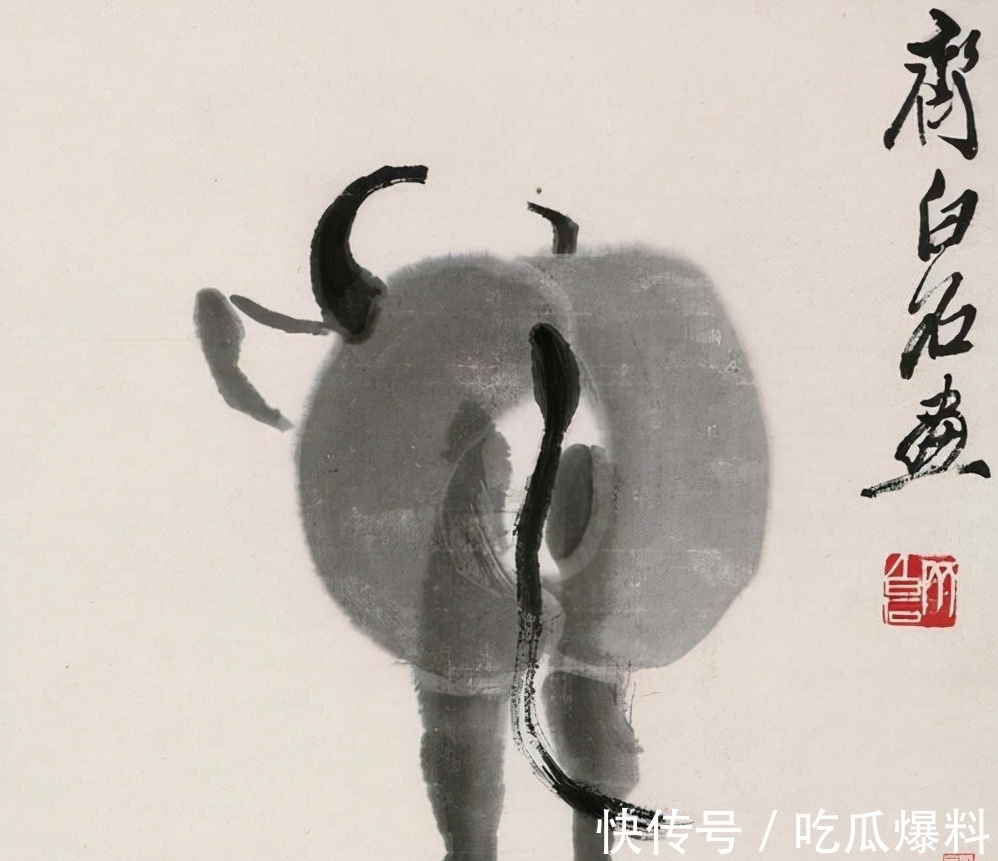 齐白石!齐白石画牛被打脸,画牛像画猪卖12万,弟子添几笔后,卖了7751万