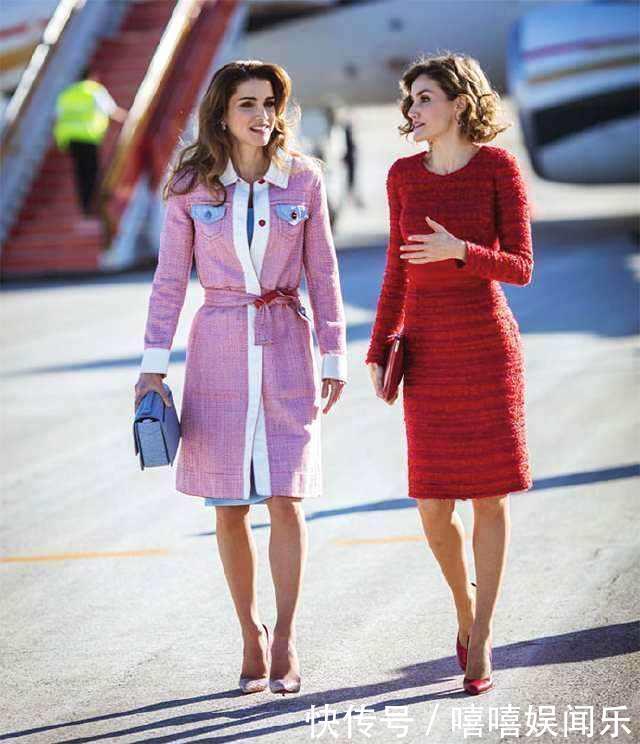 西班牙王后遇上对手,穿套装同框约旦王后略显老,气质也不占上风