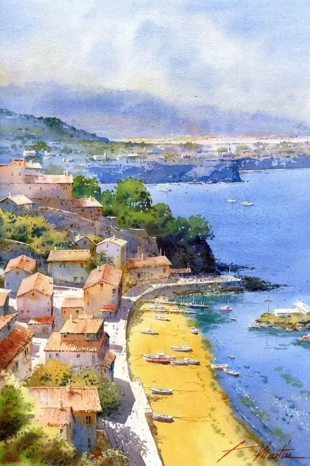 水色|西班牙艺术家的水彩风景画水色交融、生动自然,太迷人了