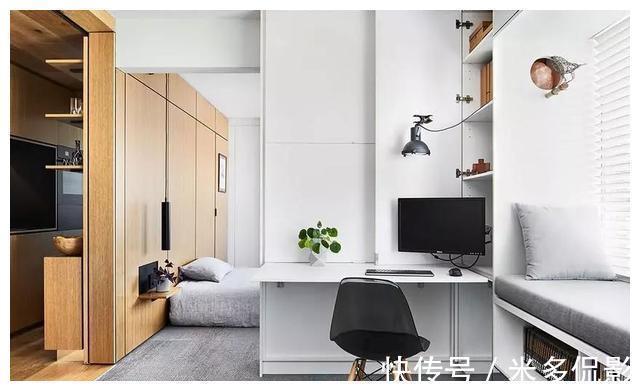 玄关|35㎡小公寓,用自行车做背景墙,躺在书柜上就能晒太阳,好惬意!